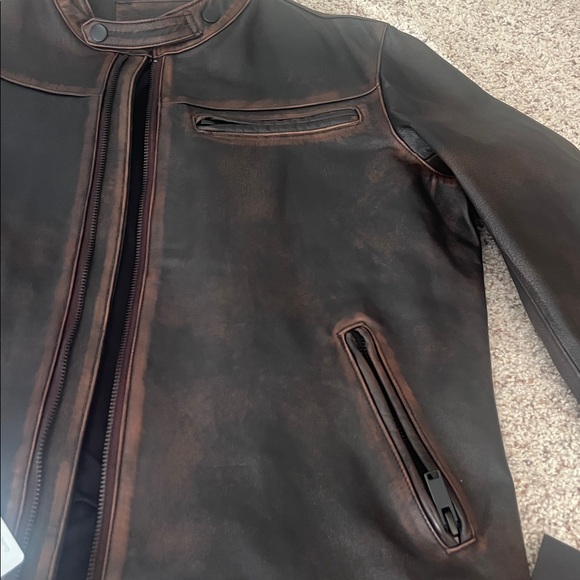Thursday Boots Leather Roadster Jacket (Black Coffee) athletic cut size XL - Picture 8 of 9